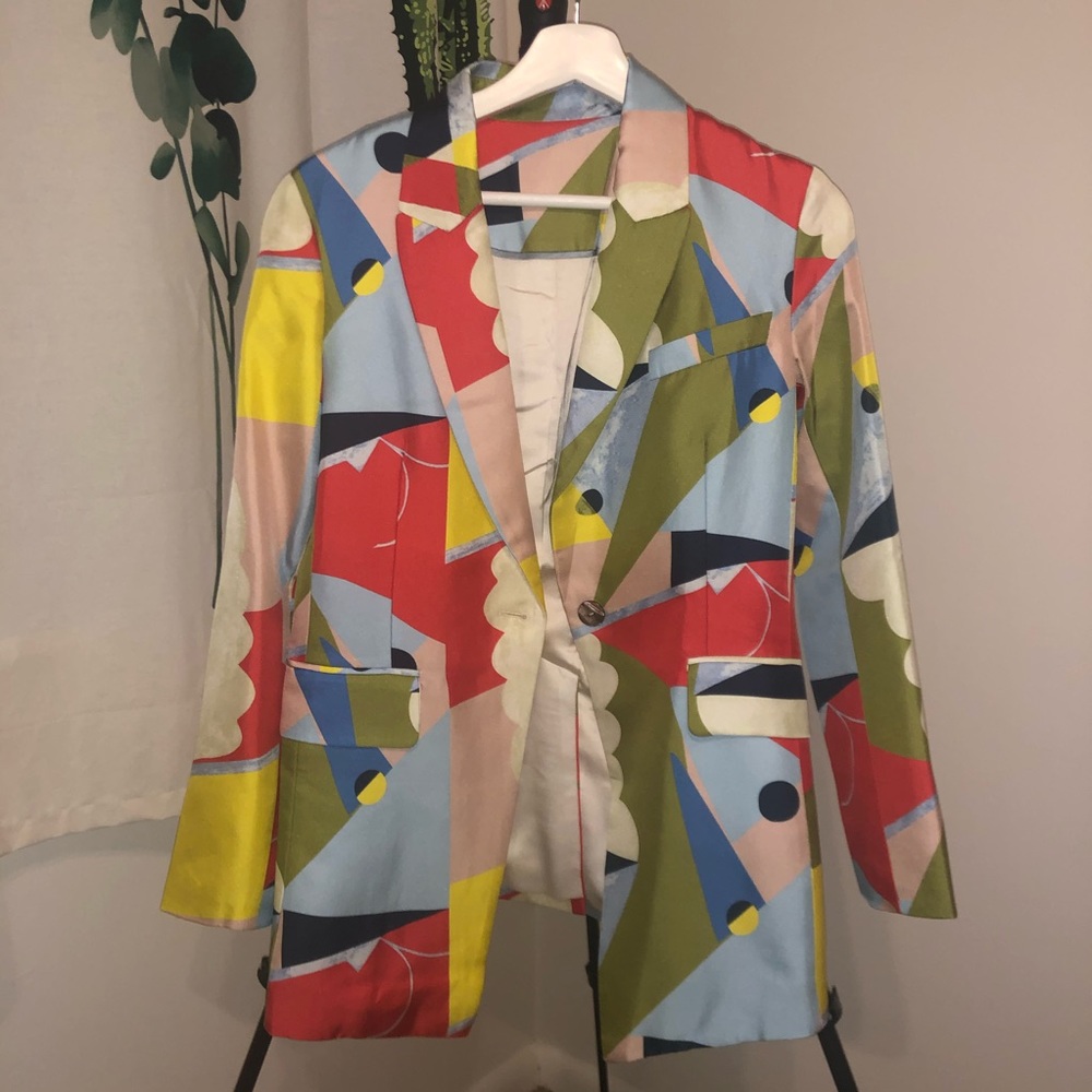 Pop art mulitcolor silk slim blazer M